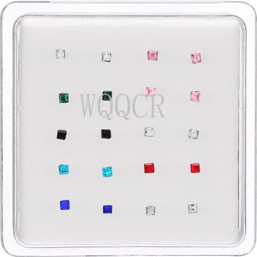 20Pcs/Box Straight Pin Color Mixing With 2MM Square Crystal Nose Piercing Body Jewelry Nose Studs Piercing Pin Body Jewelry