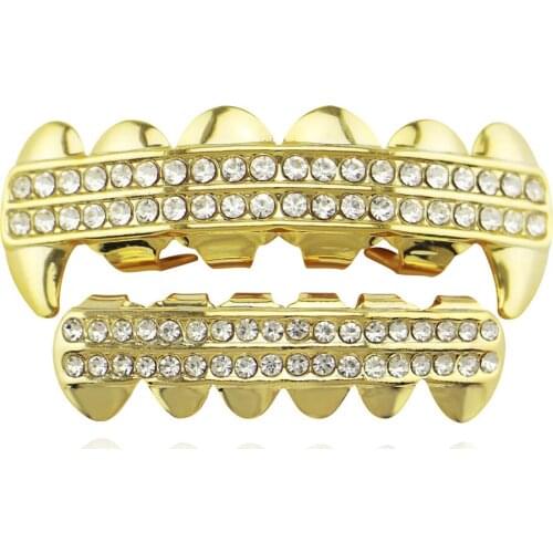 Lucky Sonny Teeth Grillz Set Top & Bottom Fake Tooth Dental Grills Hip Hop Mouth Decoration Teeth Grills Crystal Jewelry LST1019