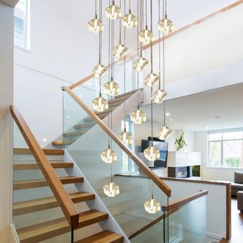 Modern LED Square Crystal Ball Chandelier Lighting Hotel Lobby Living Room Decor Spiral Staircase Chandeliers Hanging Lamps