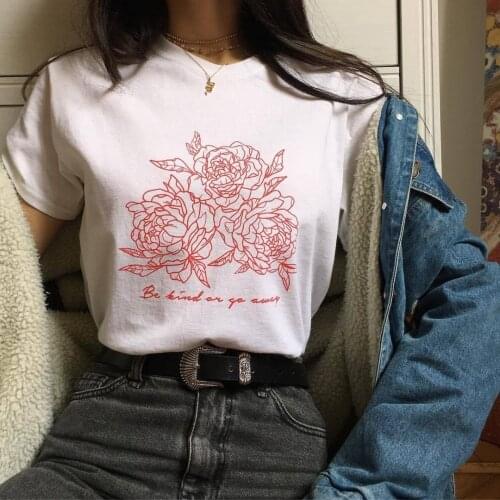Sunfiz YF Be Kind Or Go Away Rose Print Tumblr Grunge Aesthetic T-Shirt Vintage Hipsters Cute Tee []
