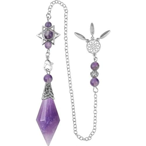 SUNYIK Natural Crystal Healing Pendulum 12 Facet Gem Stone Point Pendant with Dream Catcher Reiki Jewelry for Dowsing Divination