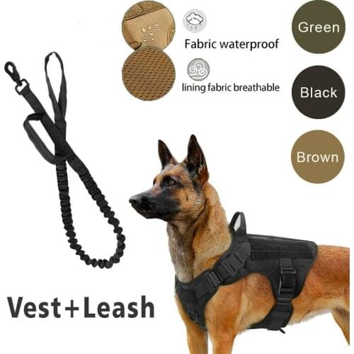Tactical Dog Harness Vest Military Working Training Molle Vest Metal Buckles Loop Panels for Dogs with Free Bungee Leash