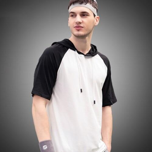 Men Slim Fit Hoodie Streetwear Tops Summer Casual Large Size Short Sleeve O-neck Patchwork Top Tees Spring Mens Clothing Trend