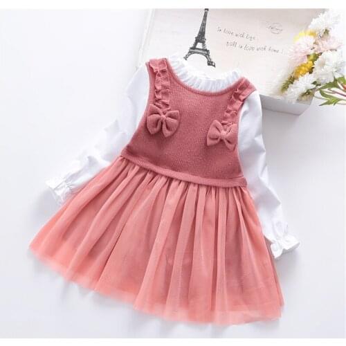 Princess Party Costumes for Baby Girl Casual Clothes New Autumn Birthday Wedding Dress Toddler Bow Clothes Spliced Mesh Vestidos
