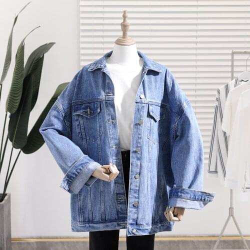 Korean Denim Jacket Female Lapel Collar Long Sleeve Large Size Loose Casual Coat Women 2020 Spring Fashion Clothes New LU1194