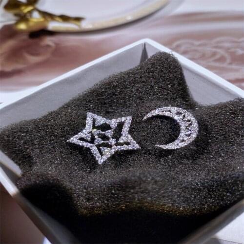 Korean Hollow Out Moon Star Crystal Asymmetrical Stud Earrings For Women Unique Geometric Statement Earings 2021 Fashion Jewelry
