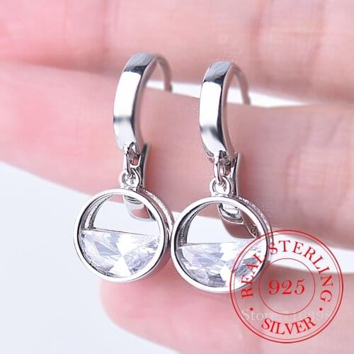 925 Sterling Silver Crystal Round Stud Earrings For Women Kids Female pendientes mujer moda