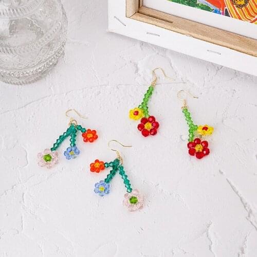 Korean Sweet Small Fresh Style Daisy Flower Beaded Earrings For Women Girls Boho Handmade Beads Earring Jewelry Accessories