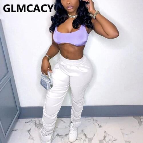 Women Silky Stain Ruched Pants Chic Slit Casual Trousers