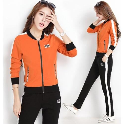 Spring Autumn Tracksuit Zipper O-Neck Collar Women Loose Casual Sweatshirt And Striped Pants Two Pieces Set Outfits M-3XL