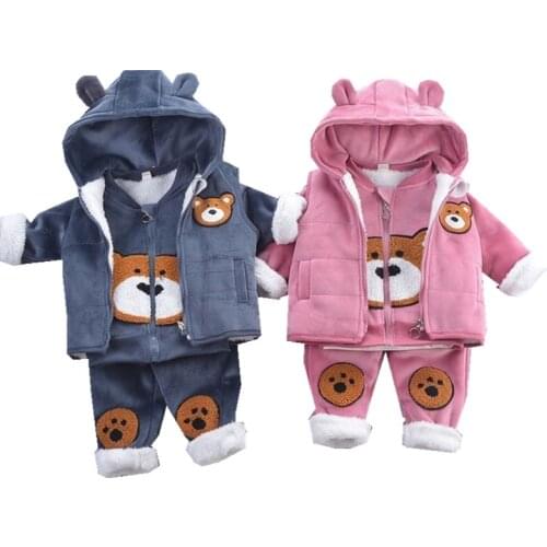 2020 Winter warm Baby Girls Clothes Set 3PCS Outfits Plus thick velvet Kids Clothes Suit For Boys Tracksuits Children Clothing