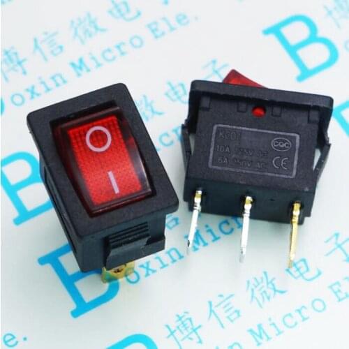 10PCS 15 * 21 3PIN with light KCD1-101 ship type switch with light three-leg second gear 3 feet 2 gear 21 * 15mm Red