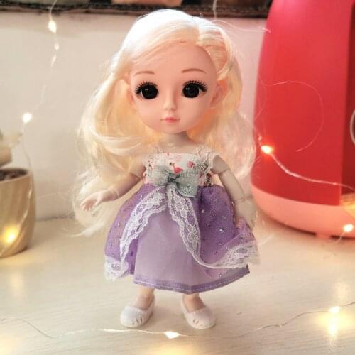 16cm BJD Mini Doll 13 Movable Joint Girl Baby 3D Big Eyes Beautiful DIY Toy Doll with Clothes Dress Up Doll