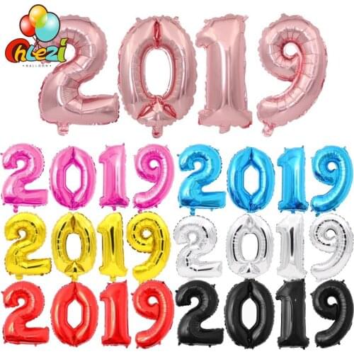 2019 Digital Number New year foil balloon Party decor helium balloon Rose gold silver gold pink blue Christmas decor supplies