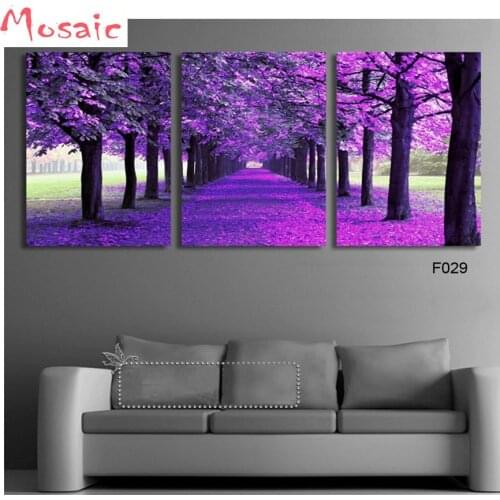 3 PCS Custom Photo diamond cross stitch painting purple tree picture Diamond full square/round drill Rhinestone embroidery decor