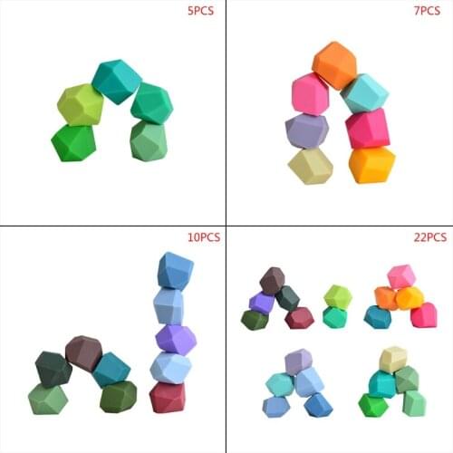 HX5D 5/7/10/22Pcs Children Rainbow Silicone Colored Stone Stacking Game Building Block Kids Creative Educational Toys Gifts