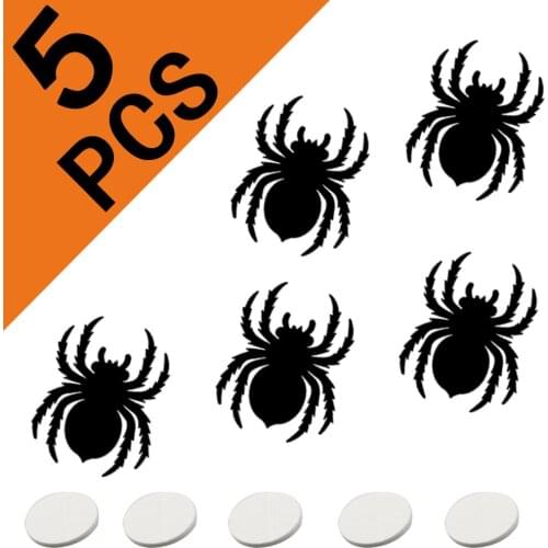 5Pcs Halloween Spider Ornaments Realistic Black Felt Spiders Props DIY Crafts for Window Door Wall Halloween Decoration 8x6.3cm