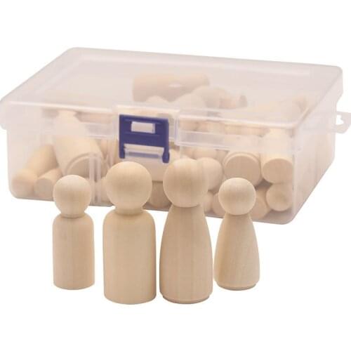 50Pcs/Box Peg Dolls Male and Female Nice Gift Wooden Nature Color 35/43/53/65MM DIY Color Painting Baby Toys