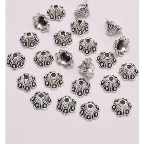 50pcs/Lot 8mm 6 Petals Tibetan Antique Flower Loose Sparer End Bead Caps Cone For DIY Jewelry Making Findings Earrings