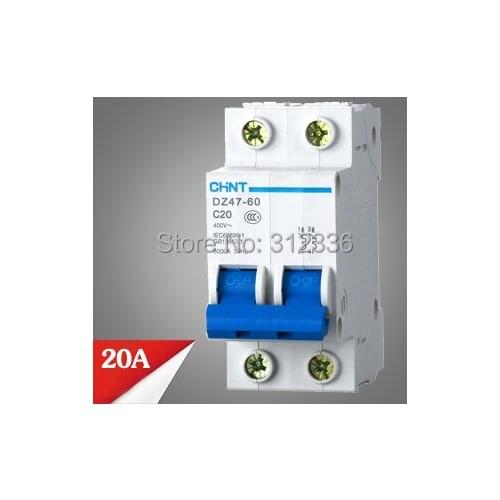 Free Shipping circuit breaker DZ47-60 C20 2P 20A 2 pole domestic C type small air switch unipolar Electric shock protection