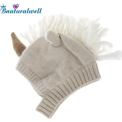 Bnaturalwell New cute soft Beanies Baby girls boys Knitted Hat Ear Care Warm Wool Unicorn Newborn Knitted Cap Accessories H077D