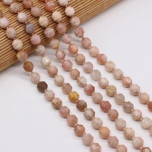 New Natural Faceted Stone Beads Sunstone 8mm Irregural Shapen Loose Beads for Making Jewelry Necklace Length 38cm