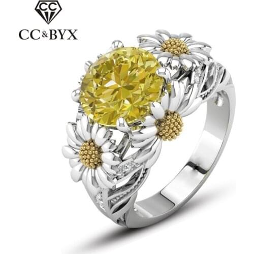 CC Sunflower Rings For Women Ladies Jewelry Bridal Wedding Jewelen Engagement Round Stone Cubic Zirconia Ring Accessories CC2012