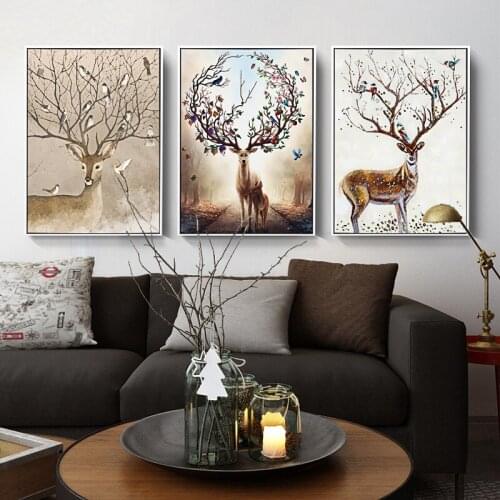 Nordic Home Decor Black and white animals Posters And Prints Poster Wall Art Canvas Painting deers Wall Pictures for Living Room