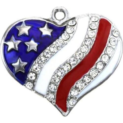 USA Flag Rhinestone Heart Pendant Charms Patriotic 4th of July Independence Day Jewelry