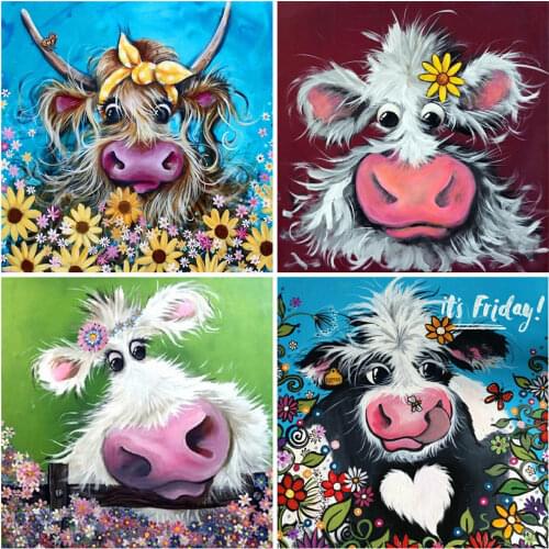 HUACAN 5D Diamond Painting Cow Full Square Round Needlework Art Diamond Embroidery Animal Mosaic Sunflower Handmade Gift