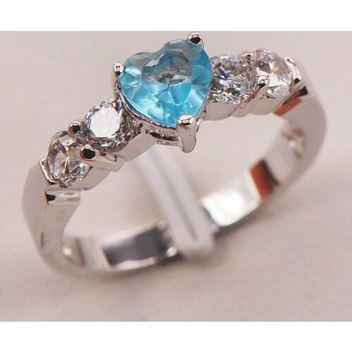 Simulated Aquamarine White Crystal Zircon 925 Sterling Silver Ring Size 5 6 7 8 9 F672 Fashion