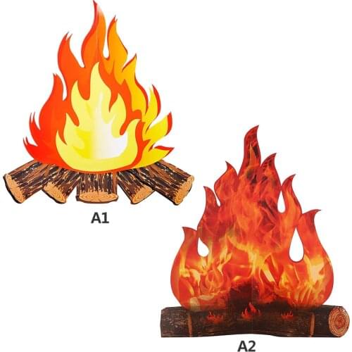 Artificial Paper Fire Festive Supplies Fake Flame Ornament 3D Cardboard 2 Pcs Halloween Supply Copper Board Decorative Campfire