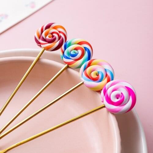 2 PCS creative lollipop stainless steel spoon resin handle stainless steel fruit fork ice cream scoop spoon
