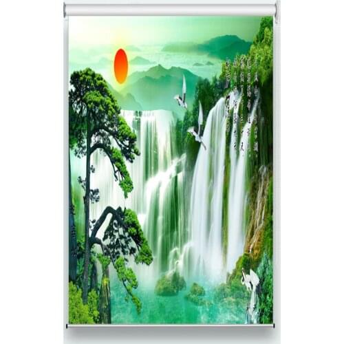 Custom made Shade Roller Blinds Chinese Large Roller Blinds Waterfall Mountain Scenery Hotel Curtains