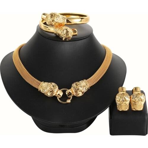 24K Real gold plating Dubai Gold Necklace Earring set Nigerian wedding African Jewelry sets Italian womens jewellery set
