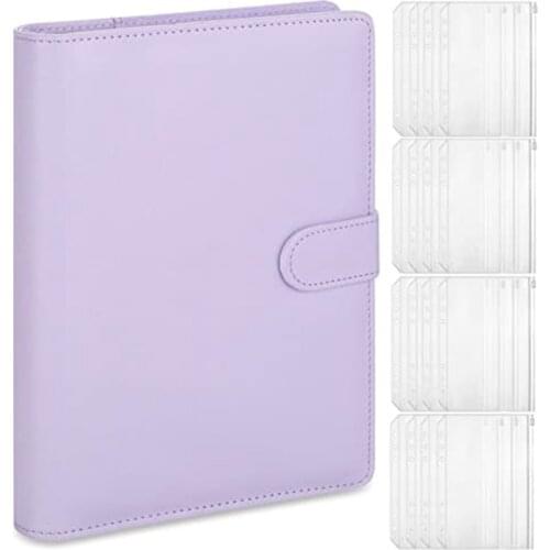A5 Leather Notebook Binder with 16Pcs A5 Plastic Binder Pockets, Budget Envelope System,A5 Budget Planner Binder Cover