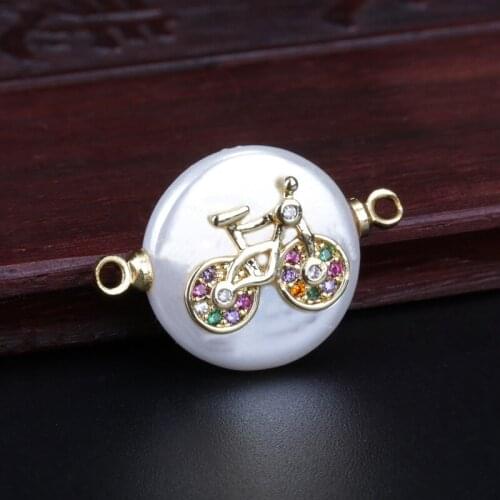 Round pearl beads connector rainbow cz paved tiny bicycle & car cute charm for bracelet choker diy jewelry making