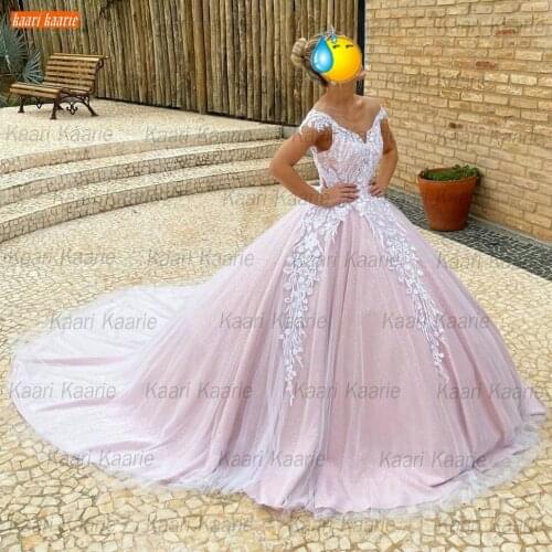 Fashion Pink Wedding Gown Lace Up 2021 Robe De Mariée White Appliques Illusion BOHO Bridal Dresses Custom Made Vestidos De Noiva