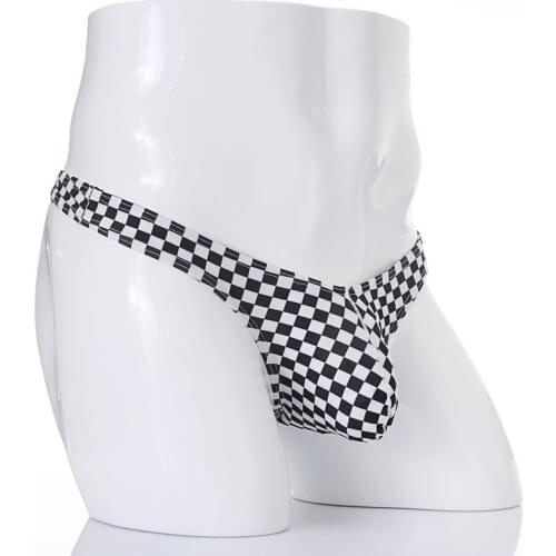 Mens Briefs T-back Gay Breathable G String Men Sissy Sexy Thongs Underwear Black White Checks Underpants cueca homme Bikini