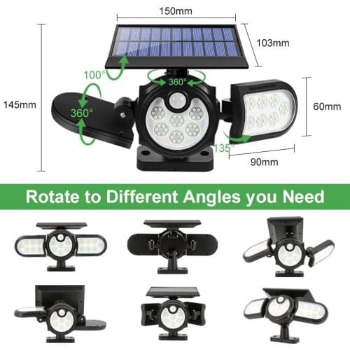 120 LED Outdoor Solar Lights Garden Outdoor Lights PIR Motion Sensor Landscape Spotlight Three Head Lighting Lawn Ground Lights