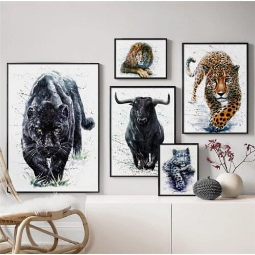 Black Panther Lion Tiger Bison Leopard Wall Art Canvas Painting Nordic Posters And Prints Wall Pictures For Living Room Decor