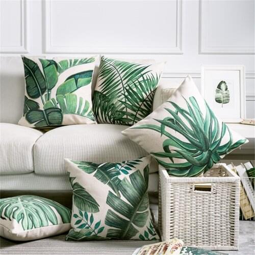 Decorative throw pillow case cover green leaf leaves housse de coussin kussen overtrek square Polyester cushion cover sofa