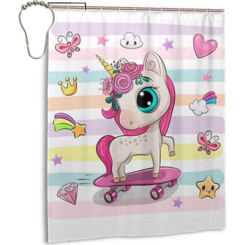 NEW Unicorn Curtains Bathroom Curtain Frabic Waterproof Polyester Bathroom Curtain with Hooks