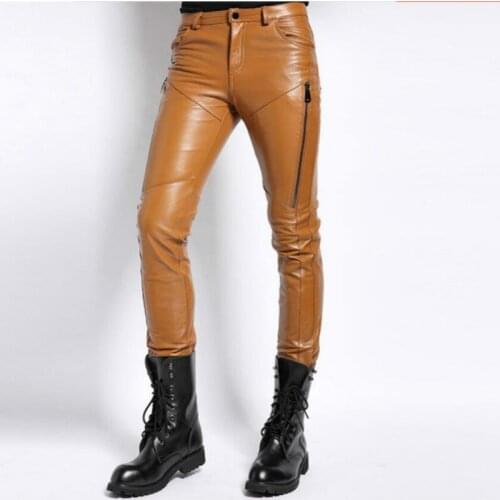 M-4xl New 2018 Autumn And Winter High-end Leather Pants Mens Slim Korean Genuine Sheep Skin Fashion Motorcycle Locomotive Pants