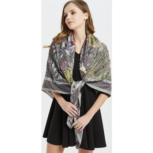 KOI LEAPING new woman Fashion silk scarf flower Printing 130 big square scarf decoration wife Gift headscarf high quality shawl