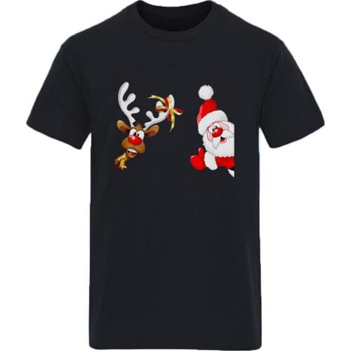 Deer And Santa Claus Oversize Mens T-shirts Fashion Streetwear Clothing Tops Tee Leisure Casual New Arrival Graphic Camisetas