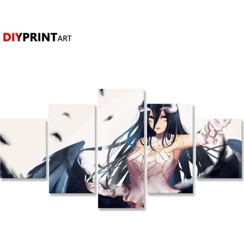 Overlord Albedo Demon Girl 5 Panel Wall Painting Poster Pictures for Living Room Home Decoration A2104