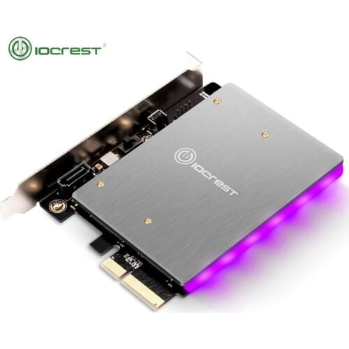 IOCREST with 5V 12V RGB LED PCIe to M2 NVMe SSD Adapter PCI Express X4 Card B Key and M Key Port RGB Light Black