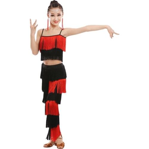 Latin Dance Dress for Girls Adult Ballroom Tassel Fringe Tops Pants Salsa Samba Costume Kids Children Dance Competition Costume