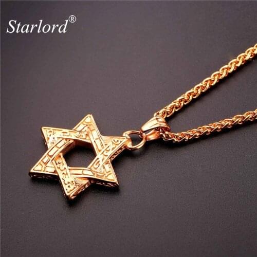 Starlord Star Of David Pendants Necklaces Retro Gold Color Stainless Steel Rope Chain For Men Israel Jewelry Bijoux GP2415